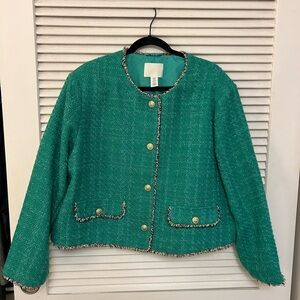 H&M Emerald Tweed Blazer with Gold Buttons